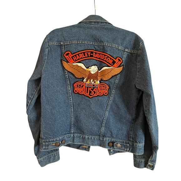 VTG Rustler Women’s Denim Jacket Ladies of Harley Davidson Embroidered Patches M - Picture 3 of 8
